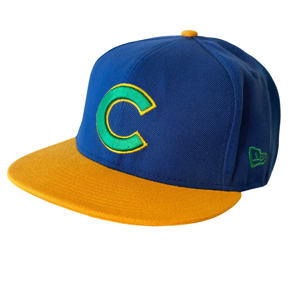 New Era Chicago Cubs Hat Fitted 7-3/8 Rare Colorway Blue Gold Green 59FIFTY HTF